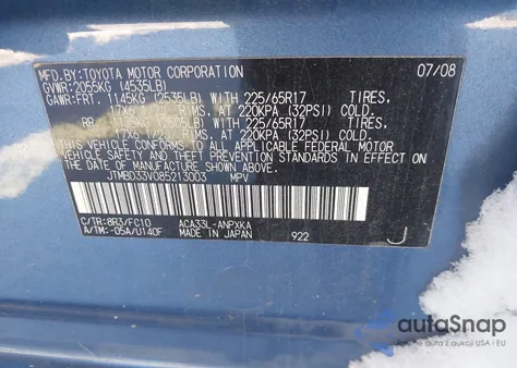 2008 Toyota Rav4 from USA, damaged, VIN JTMBD33V085213003